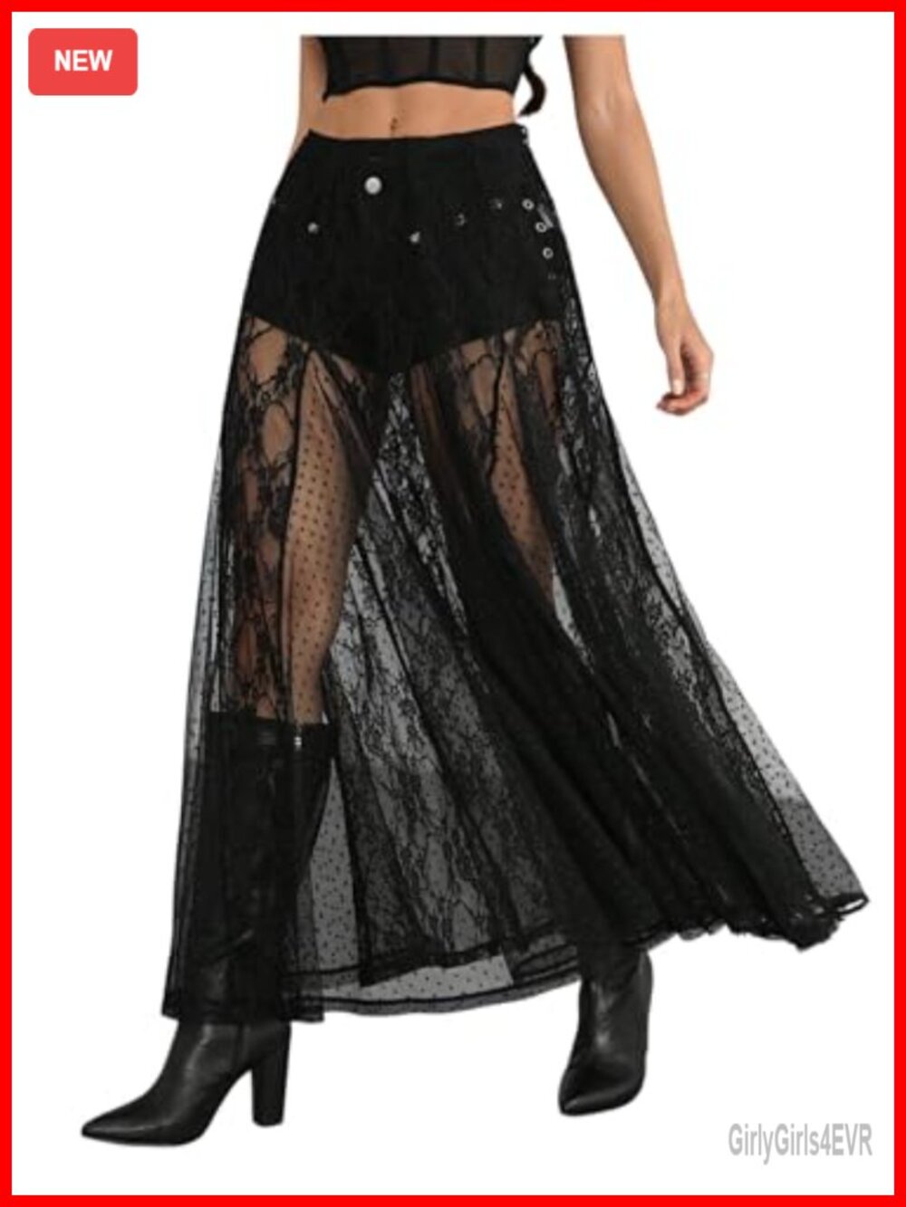 Womens Lace Maxi Skirt Sheer Ruffle High Waisted Flowy Casual Skirts